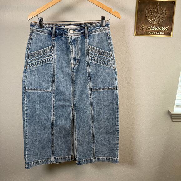 Women's Habitual Denim Blue Jean Pieced Midi A-Line Skirt Size 4 Size 27 - Picture 2 of 9